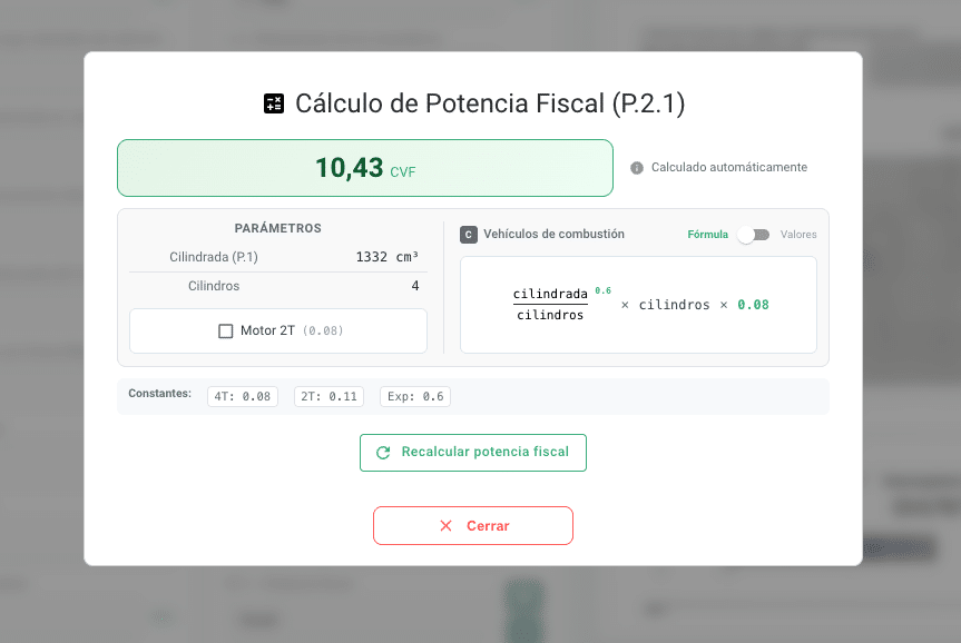 Calculadora de potencia fiscal