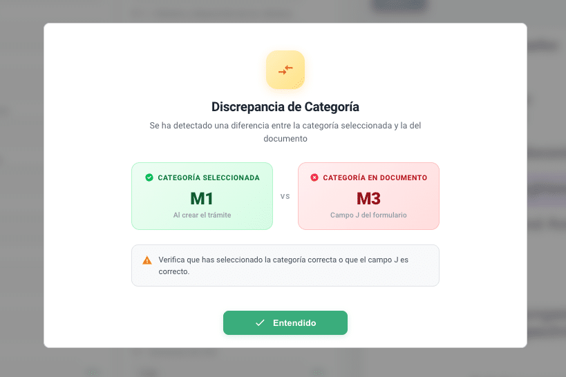 Aviso de categoría incorrecta